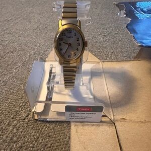 Timex Women's Gold Tone Expansion Band Watch with White Dial